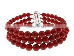 Wholesale Cheap Smart 3 Row 7" 5-8mm Journey Red Round Coral Bracelet thumbnail-1