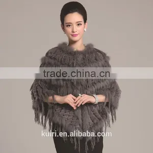 2016 Fashion Poncho Real Natural Knitted Rabbit Fur Wrap With Tassels Small Cape Stole Shawls Scarf Free Ship Wholesale Retail thumbnail-3