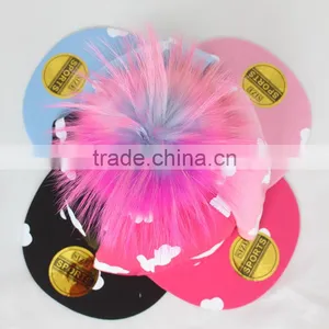Myfur Girls Popular Hot Pink Baseball Cap and Hat With Multi-Color Raccoon Fur Pompom thumbnail-6