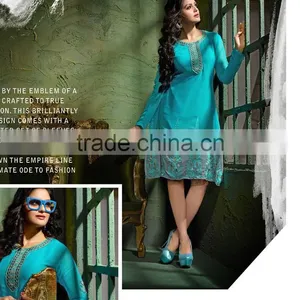 Designer Georgette Long Kurtis thumbnail-3