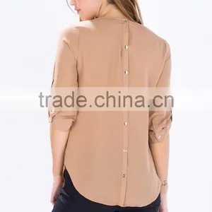 Latest Roll Sleeves Beaded Woman Blouse Fashion Blouse for Daily Life thumbnail-5