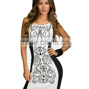Fashion Women Retro Printed Black & White Patchwork Casual Bodycon Dress Sexy Summer Tank Club Dresses 2016 thumbnail-1
