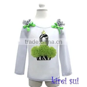Girls Lime Green Rosettes 3rd Birthday Zebra Cupcake White Long Sleeves Top 1-7Y thumbnail-1