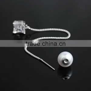 2017 Fashion Wild Elegant Long Section Ear Alloy Ear Stud Zircon Imitation Pearl Earrings thumbnail-3