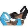 Custom / OEM Quality Fashion Comfortable 9.5cm Heels PU Blue / Black Ladies Wedge Sandals thumbnail-1