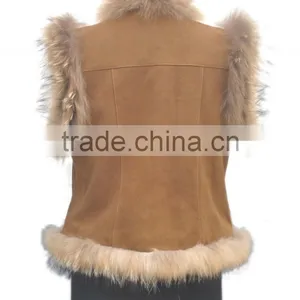 YR098 Pig Suede With Raccoon Fur Trimming Vest Fur and Leather Vest thumbnail-3