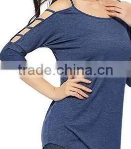 Women's 100% Cotton Comfort Colors TShirts in Bulk Hollowed Out Shoulder Three Quarter Sleeve thumbnail-2