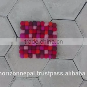 100% Handmade Felted 2 cm Ball Square Mat/rug thumbnail-1