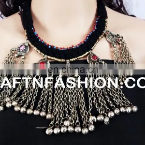 Antique Ethnic Beaded Old Coin Necklace - Designer Heavy Banjara Kuchi Beaded Necklace 1960s Vintage Tribal Gypsy Necklace thumbnail-3