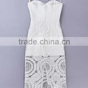 Summer Dress Hot Selling 2015 New Women Elegant and Sey White Lace Evening Party Bandage Dress Bandage Bodycon Women Wearing thumbnail-3