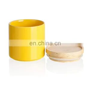 Airtight Stackable Kitchen Ceramic Food Bottle Canister Containers Storage Jar With Seal Bamboo Lid for Coffee Tea Sugar Salt thumbnail-1