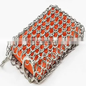 Stainless Steel Chainmail Scrubber With Silicone for Cast Iron Pan thumbnail-1