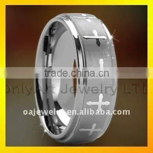 Classic Small Order Engravable Tungsten Cross Rings thumbnail-1