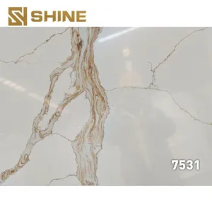 White Calacatta Quartz Stone Slab Artificial With Golden Veins for Living Room Countertop and Vanity Top for Home Use thumbnail-4