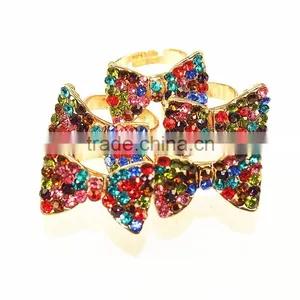 Colorful Crystal Paved Butterfly Nice Design Bow Tie Shape Addustable Ring thumbnail-5