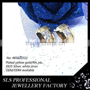 2015 Fashion Winter Latest Design 925 Sterling Silver Yellow Gold Plate Square White CZ Micro Pave Setting Earrings for Women thumbnail-2