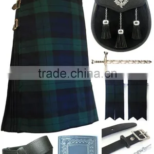 Scottish Black Watch 8 Yard Kilt Set Made Of Fine Quality Wool Tartan thumbnail-1