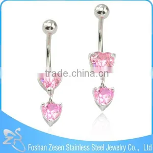 BR01786 China Manufacturer Stainless Steel Cute Dangle Pink Zircon Heart Navel Piercing thumbnail-1