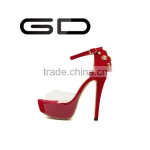 Leading Fashion Kitten Heel Sandals Hot Selling Rivet Decorated Ladies Shoes 2015 Ankle Strap Platform Heels thumbnail-3