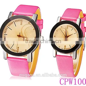Heart-shape Pattern Round Dial PU Band Quartz Analog Couple Lover Wrist Watch thumbnail-2