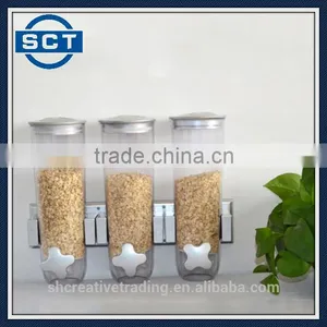 New Space Wall Mount Dispenser Triple Kitchen Dry Food Cereal Canister Storage thumbnail-5