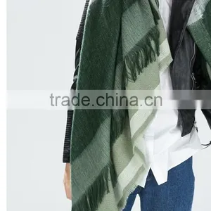 Green Tassel Fringe ,Oversize Tartan Pashmina Scarf. Striped Tartan Scarf,Tartan Pashmina Scarf, thumbnail-1
