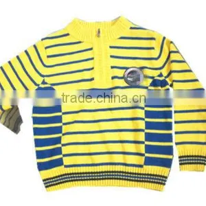 Children Boys Stripe Pullover Zipped Sweater Outfit thumbnail-1