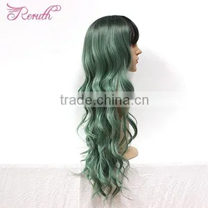 Long Wave Blue Human Hair Wig for Women thumbnail-3