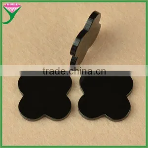 Factory Sale Double Flat Four Leaf Clover Natural Black Agate Stone thumbnail-3
