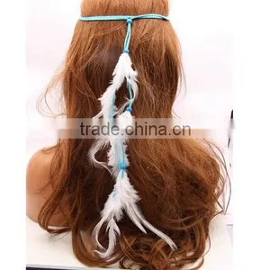 New and Fashion Women Double Layers Braided Hairband Colorful Feather Leaf Pendant Head Band thumbnail-3