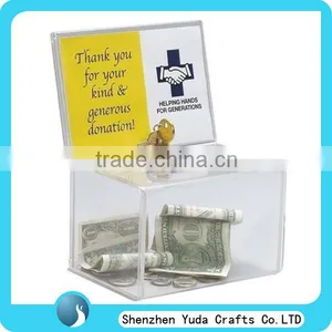 Transparent Customized Acrylic Donation Can Perspex Donation Box With Lock Key Cheap High Quality thumbnail-1