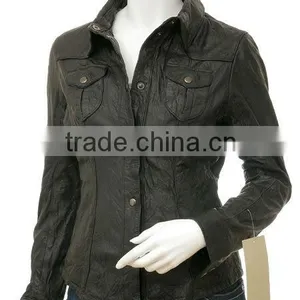 Women Leather Shirt With Wrinkle Style thumbnail-1