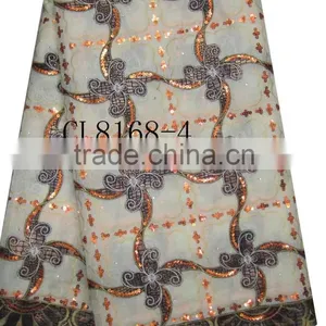 African Organza Lace With Sequins Embroidery CL8168-4white thumbnail-1