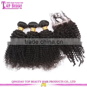 8A Grade Top Quality Kinky Curly Real Mink Brazilian Hair Virgin Hair Bundles With Lace Closure thumbnail-1