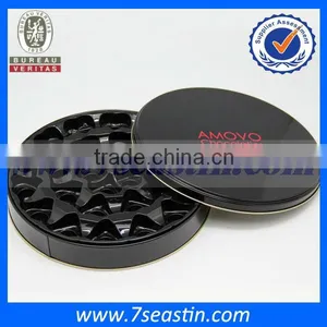 Elegant Black Round Shaped Empty Metal Tin Box For Chocolate Cookies Candy Packaging thumbnail-2