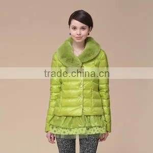 2014 New Design Women Jacket With Lace Bottom Big Fur Collar Grass Green Down Jacket/Women Jacket/Duck Down Jacket thumbnail-1