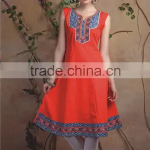 Designer Printed Sleeveless Cotton Kurti Design thumbnail-1