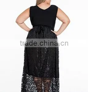Women's Plus Size V Neck Sleeveless Prom Lace Black Dresses thumbnail-4