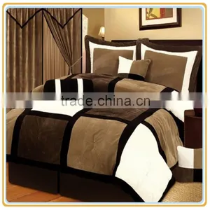 Queen, Black/Brown/White Patchwork 3 Pieces Bedding Set thumbnail-1