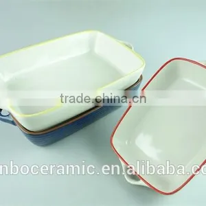 Colorful Cute Ceramic Bakingdish Rectangular Baking Dishes Stoneware Bakeware With Handles thumbnail-3