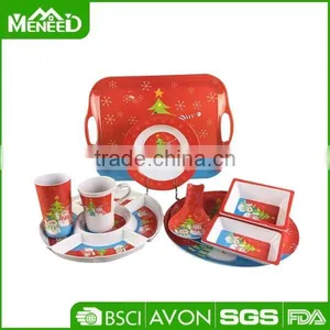 New Item Christmas Ornament Melamine Tableware Sets, SGS Certified Christmas Plastic Colorful Dinnerware thumbnail-1