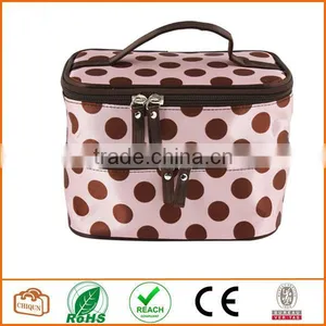 Double Layer Cosmetic Bag Pink With Coffee Dot Travel Toiletry Cosmetic Makeup Bag Organizer With Mirror thumbnail-1