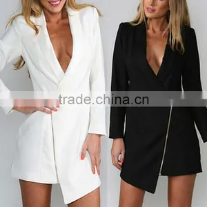 White /Black Fashion Womens Coat Sexy Ladies Zipper Irregular Blazer Jacket Suit thumbnail-1