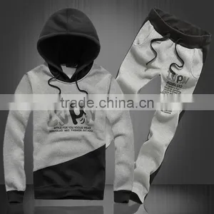 Wholesale Mens Sport Suits Fleece Plain Suits With Pants Custom Slim Fit Sport Wears Outside thumbnail-1
