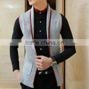 Wholesale 100% Acrylic Navy Blue Cable Knitted Sleeveless Vest Sweater thumbnail-1