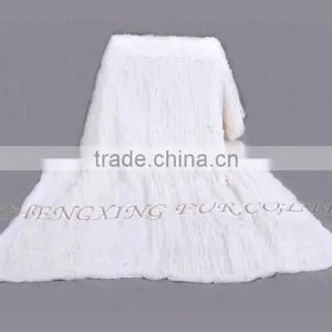 CX-D-95 European Fashion White Knitted Real Rex Rabbit Fur Blanket Area Rug For Living Room thumbnail-2