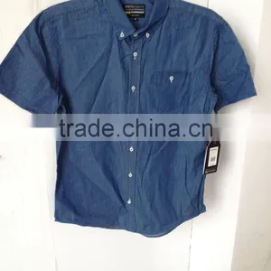 MENS DENIM PRINTED SHORT SLEEVE SHIRT WITH ENZYME WASHED thumbnail-1