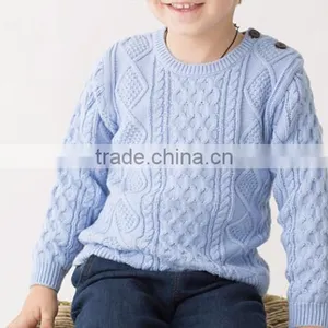 New Design Crew Neck Buttoned Children Cable Knit Sweater thumbnail-1