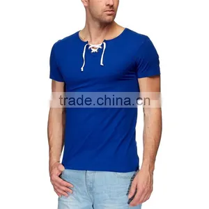 Custom Men T-shirt With Tunisian Laced up Neckline thumbnail-1