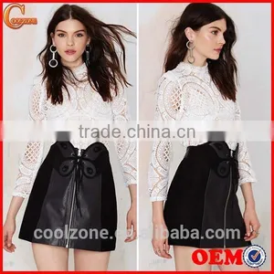 2015 Vintage Clothes Bottom Skirt Fly Front Leather Women Skirt thumbnail-1